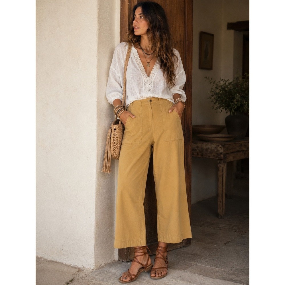 We The Free Mustard Wide-Leg Cropped Pants NWT